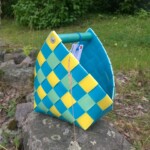 Minipuukori S-koko, 20 €, turkoosi-vaalean sininen-vaalean vihreä, limen vihreä puukahva